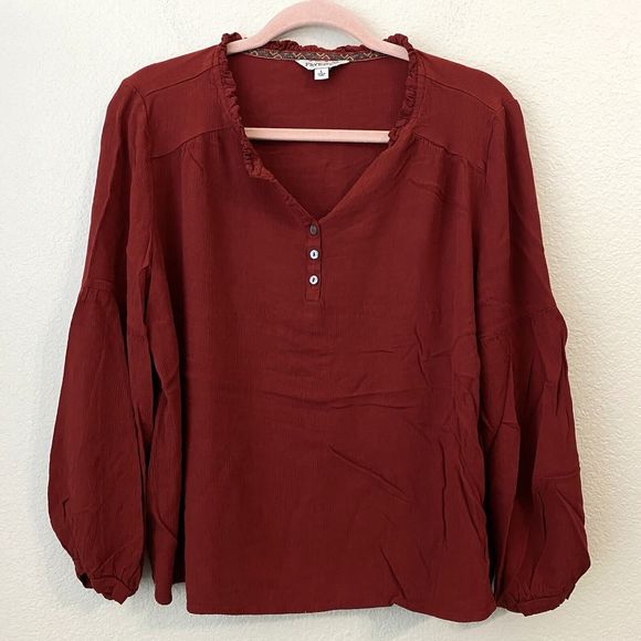 Frye and Co Blouse Top Size Large Popover Red Peasant - Picture 1 of 8